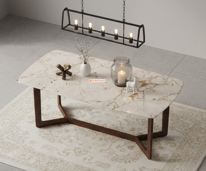 Vetra 6 Seater Dining Set With  Rosalia Gold Top -Engineered Marble Sandwich