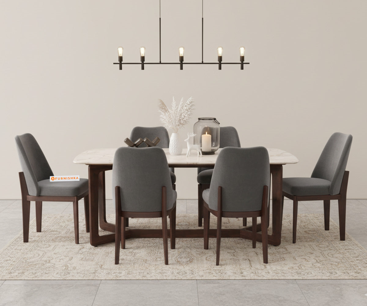 Vetra 6 Seater Dining Set With  Rosalia Gold Top -Engineered Marble Sandwich