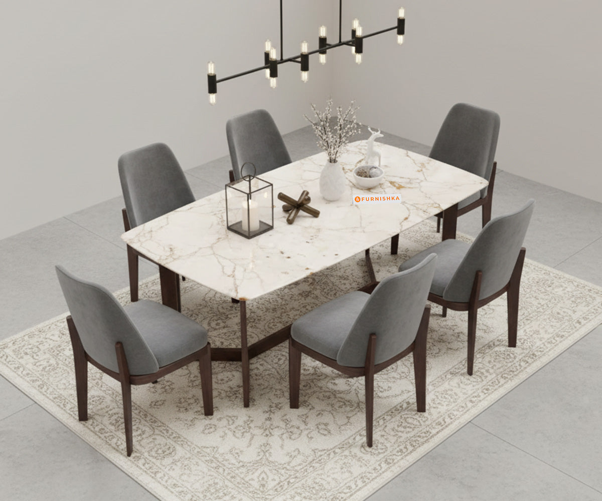 Vetra 6 Seater Dining Set With  Rosalia Gold Top -Engineered Marble Sandwich