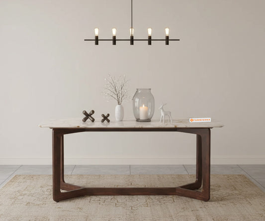 Vetra 6 Seater Dining Set With  Rosalia Gold Top -Engineered Marble Sandwich