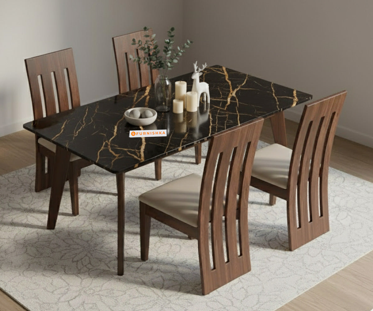Vedh 4 Seater Dining Set  with Black 4 Seater Top - Black Engineered Marble