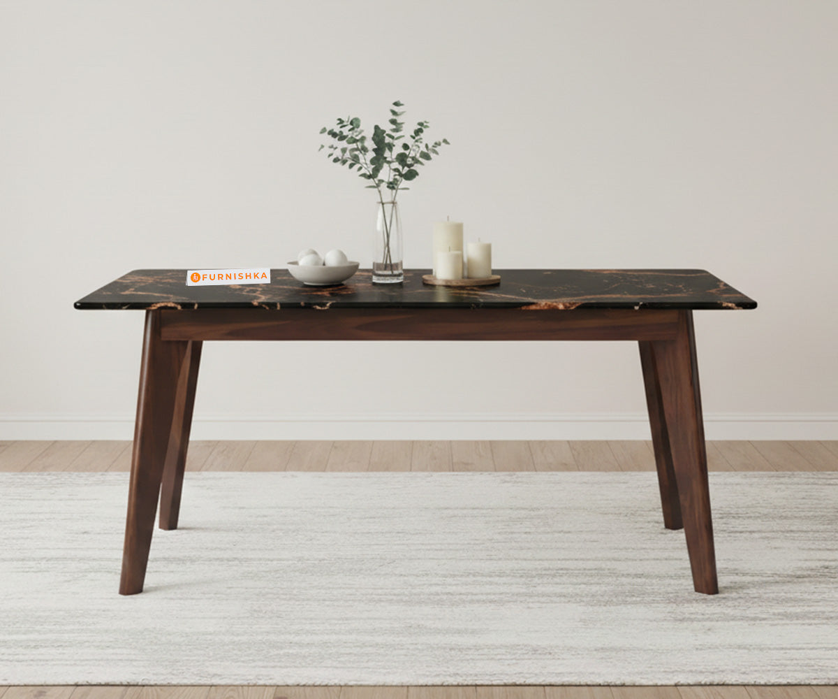 Vedh 4 Seater Dining Set  with Black 4 Seater Top - Black Engineered Marble