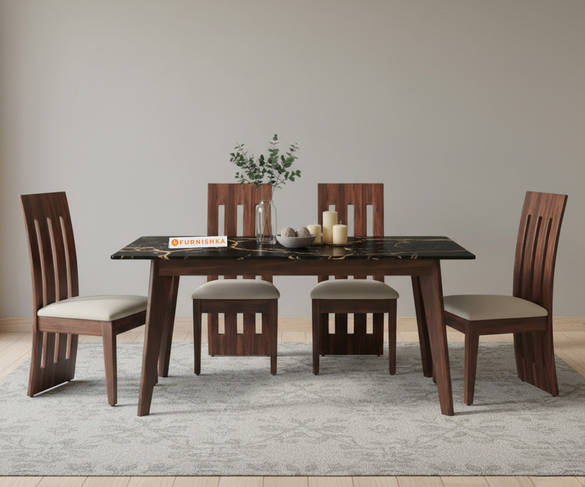 Vedh 4 Seater Dining Set  with Black 4 Seater Top - Black Engineered Marble