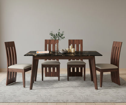 Vedh 4 Seater Dining Set  with Black 4 Seater Top - Black Engineered Marble