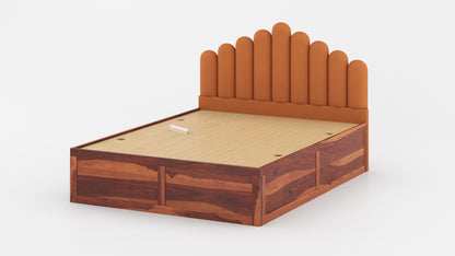 Dora Sheesham Wood bed with Upholstered headboard Box Storage King Size