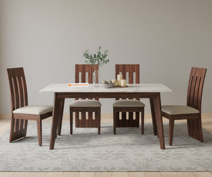 Vedh 4 Seater Dining Set Top - with White Engineered Marble