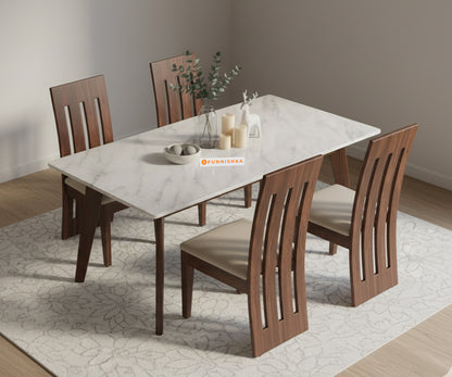 Vedh 4 Seater Dining Set Top - with White Engineered Marble