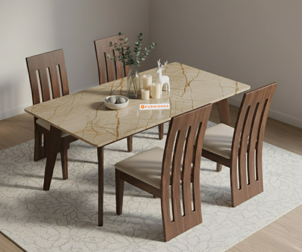 Vedh  4 Seater Dining Set with Top - Rosalia Gold Engineered Marble