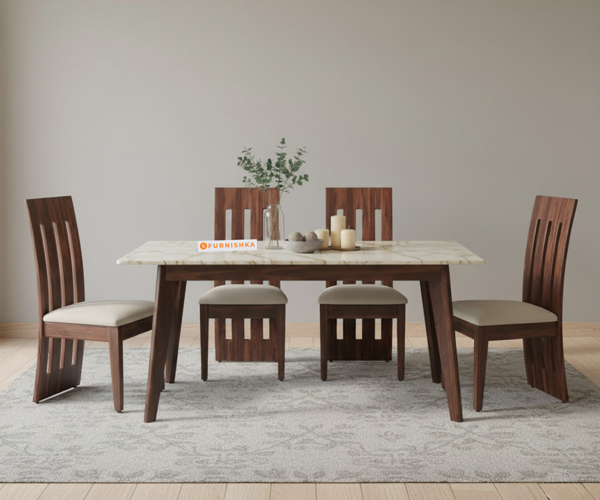 Vedh  4 Seater Dining Set with Top - Rosalia Gold Engineered Marble