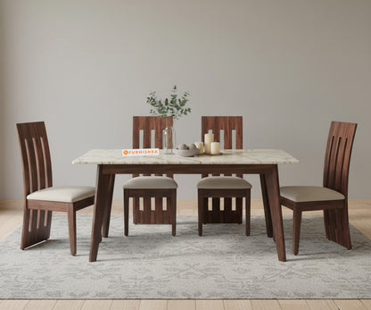 Vedh  4 Seater Dining Set with Top - Rosalia Gold Engineered Marble