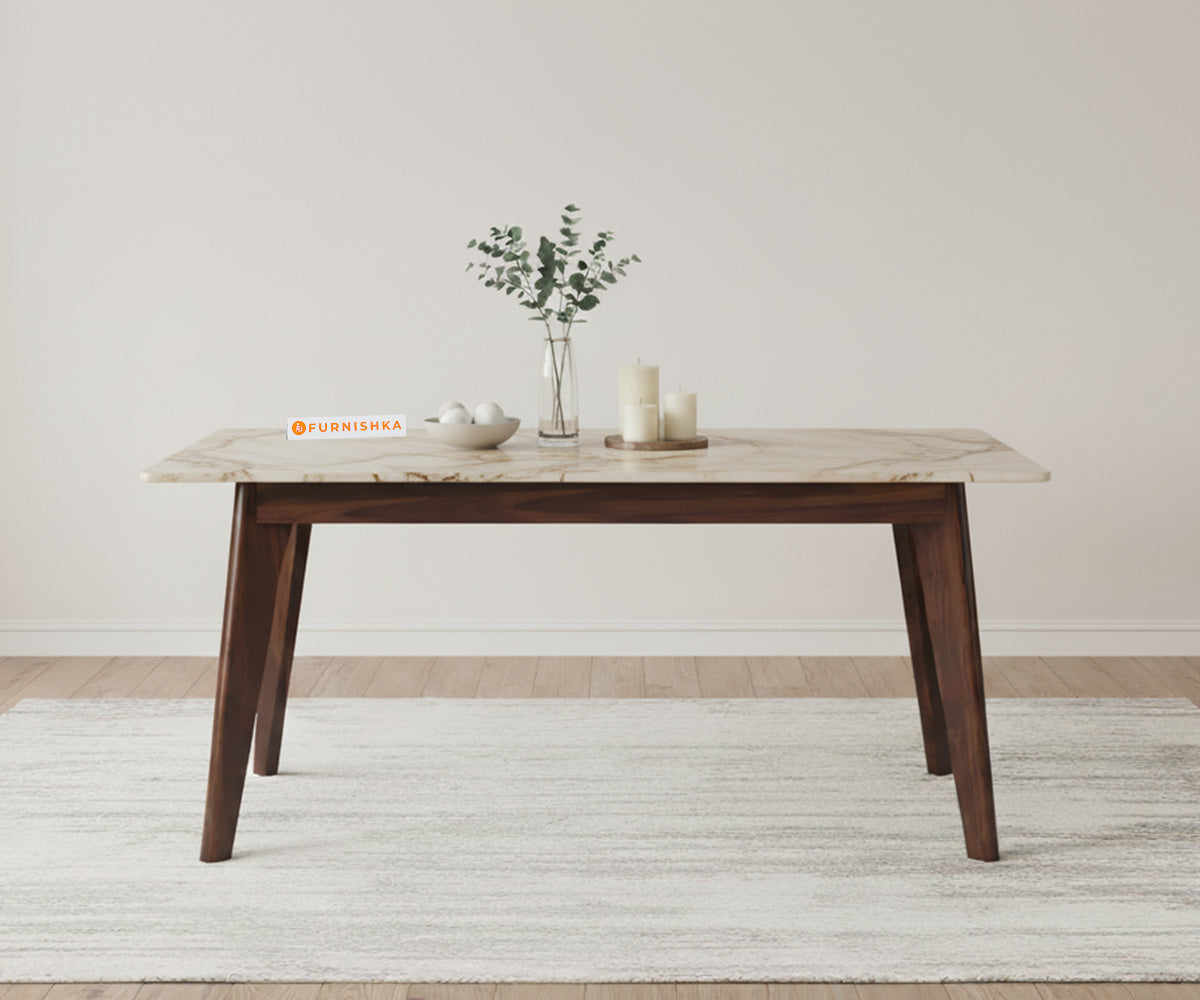 Vedh  4 Seater Dining Set with Top - Rosalia Gold Engineered Marble