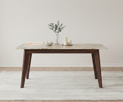 Vedh  4 Seater Dining Set with Top - Rosalia Gold Engineered Marble