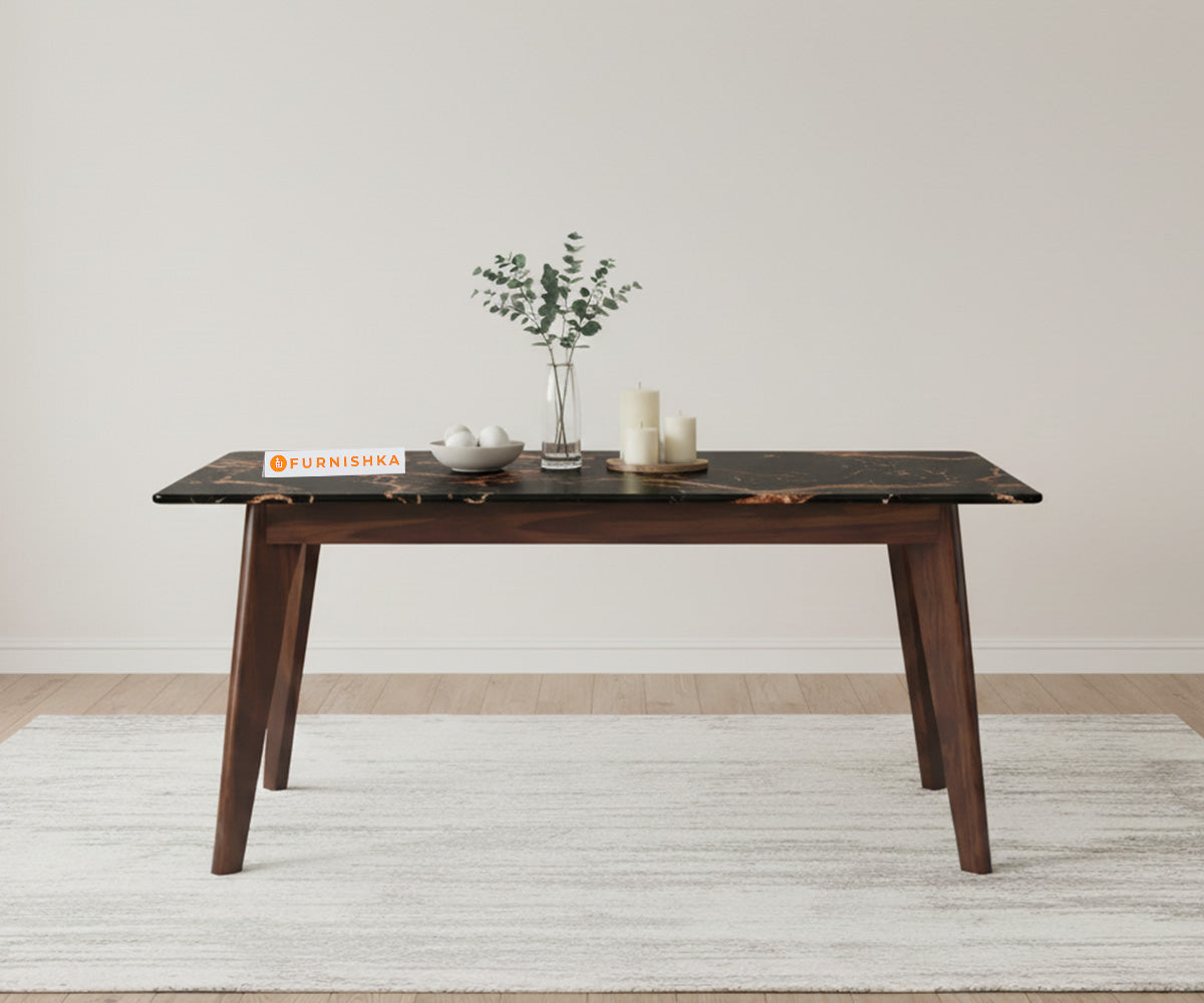 Vedh 6 Seater Dining Set  with Top - Black Engineered Marble