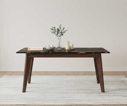 Vedh 6 Seater Dining Set  with Top - Black Engineered Marble