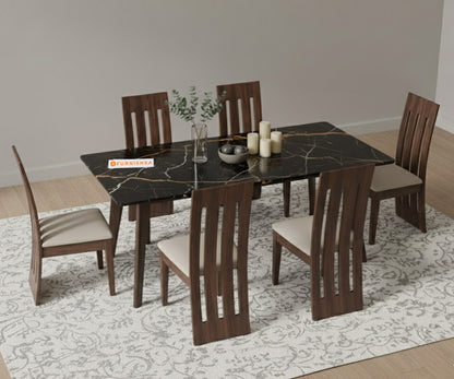 Vedh 6 Seater Dining Set  with Top - Black Engineered Marble