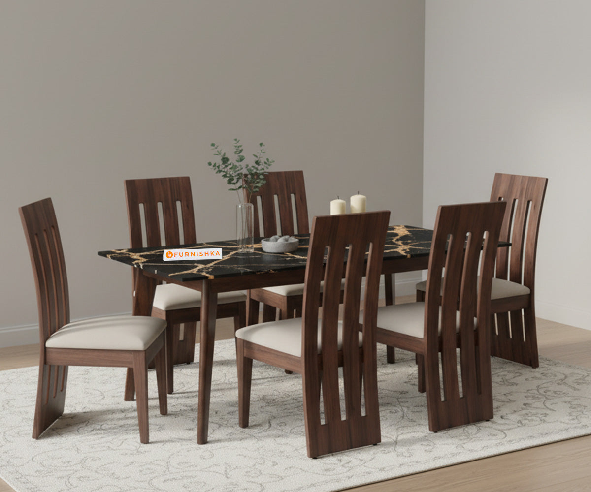 Vedh 6 Seater Dining Set  with Top - Black Engineered Marble