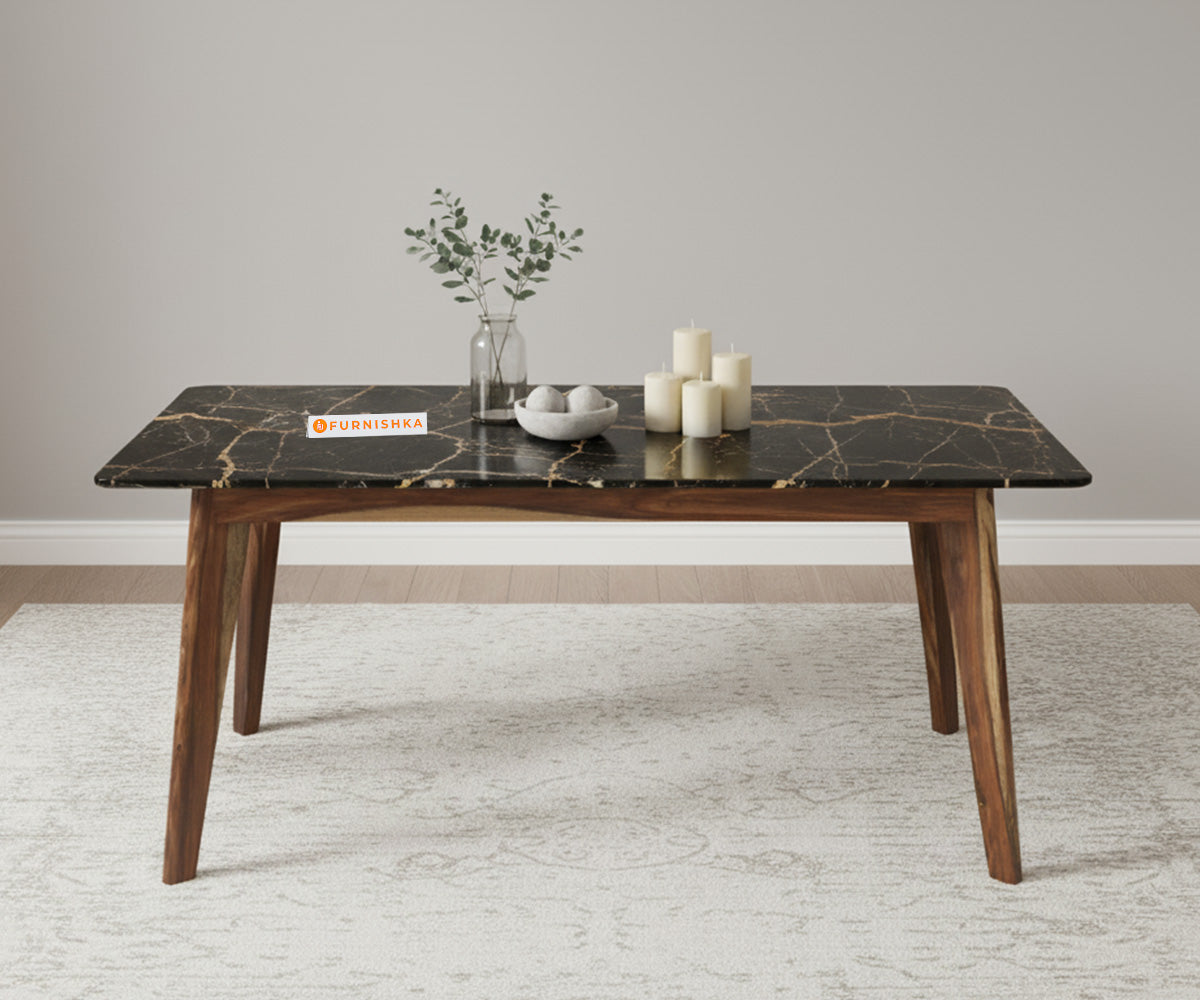 Vedh 6 Seater Dining Set  with Top - Black Engineered Marble