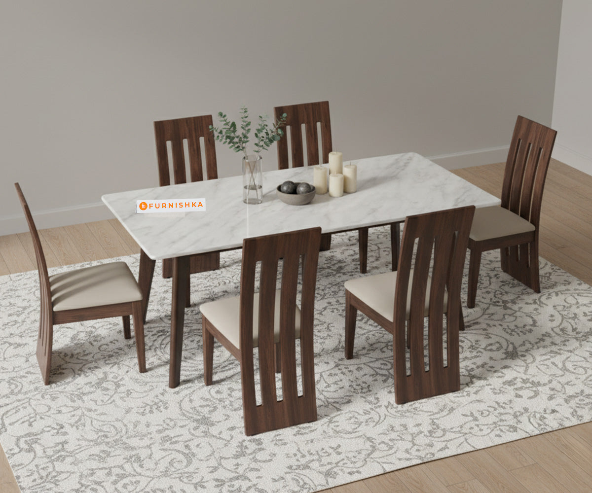 Vedh(Agar)6 Seater Dining Sets with White Engineered Marble Top