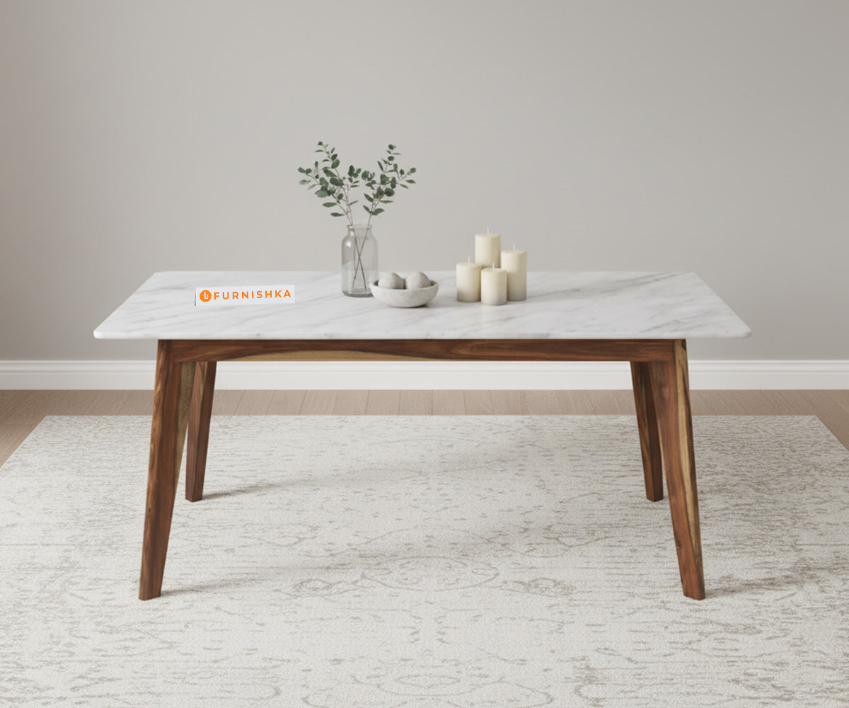 Vedh(Agar)6 Seater Dining Sets with White Engineered Marble Top