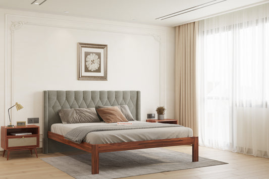 Samawi Sheesham Wood bed with Upholstered headboard Non Storage King Size