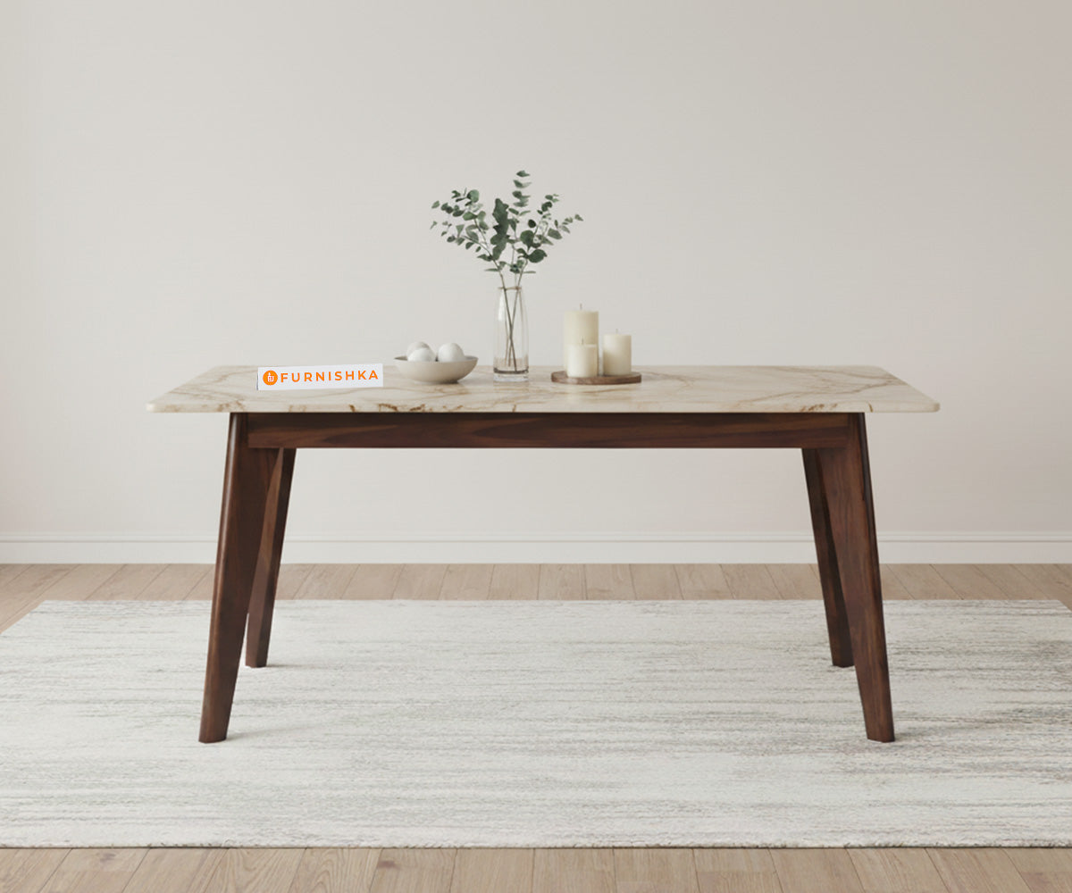 Vedh(Agar) 6 Seater Dining sets with Rosalia Gold Engineered Marble Sandwich Top