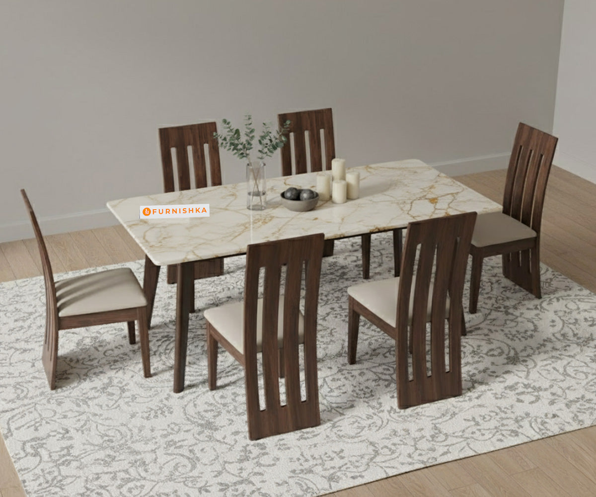 Vedh(Agar) 6 Seater Dining sets with Rosalia Gold Engineered Marble Sandwich Top