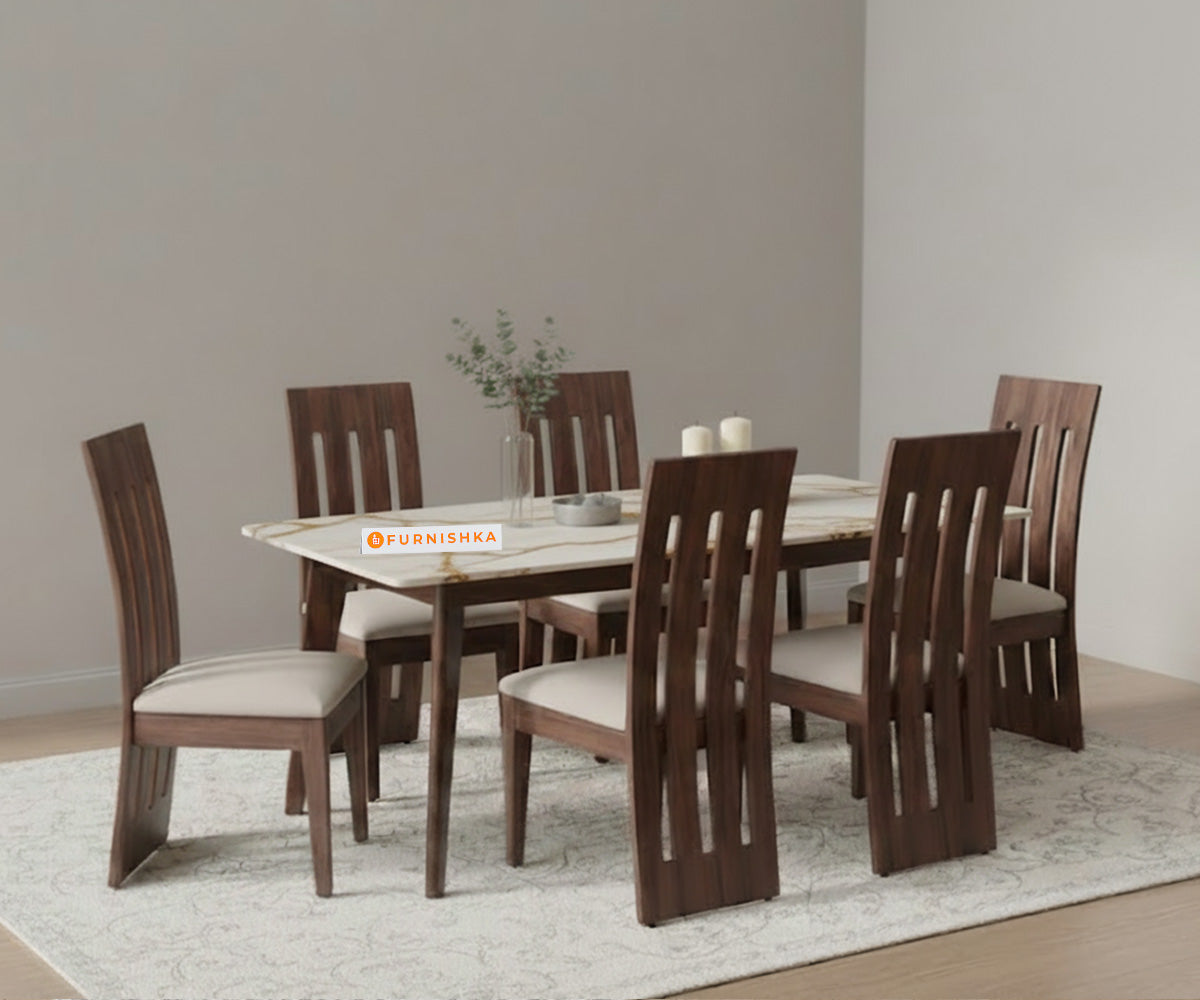 Vedh(Agar) 6 Seater Dining sets with Rosalia Gold Engineered Marble Sandwich Top