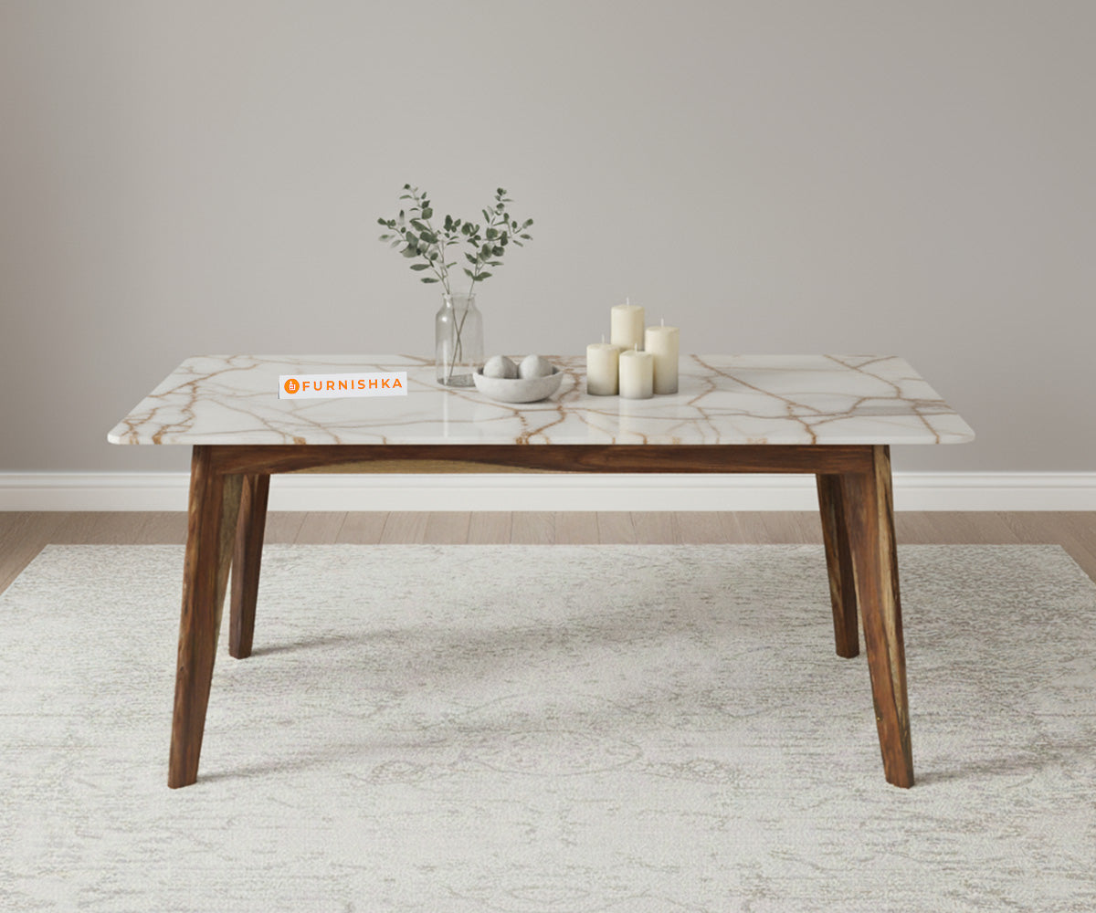 Vedh(Agar) 6 Seater Dining sets with Rosalia Gold Engineered Marble Sandwich Top