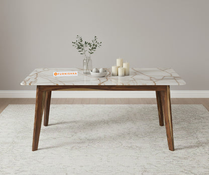 Vedh(Agar) 6 Seater Dining sets with Rosalia Gold Engineered Marble Sandwich Top