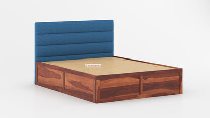 Niva Sheesham Wood bed with Upholstered headboard Box Storage King Size