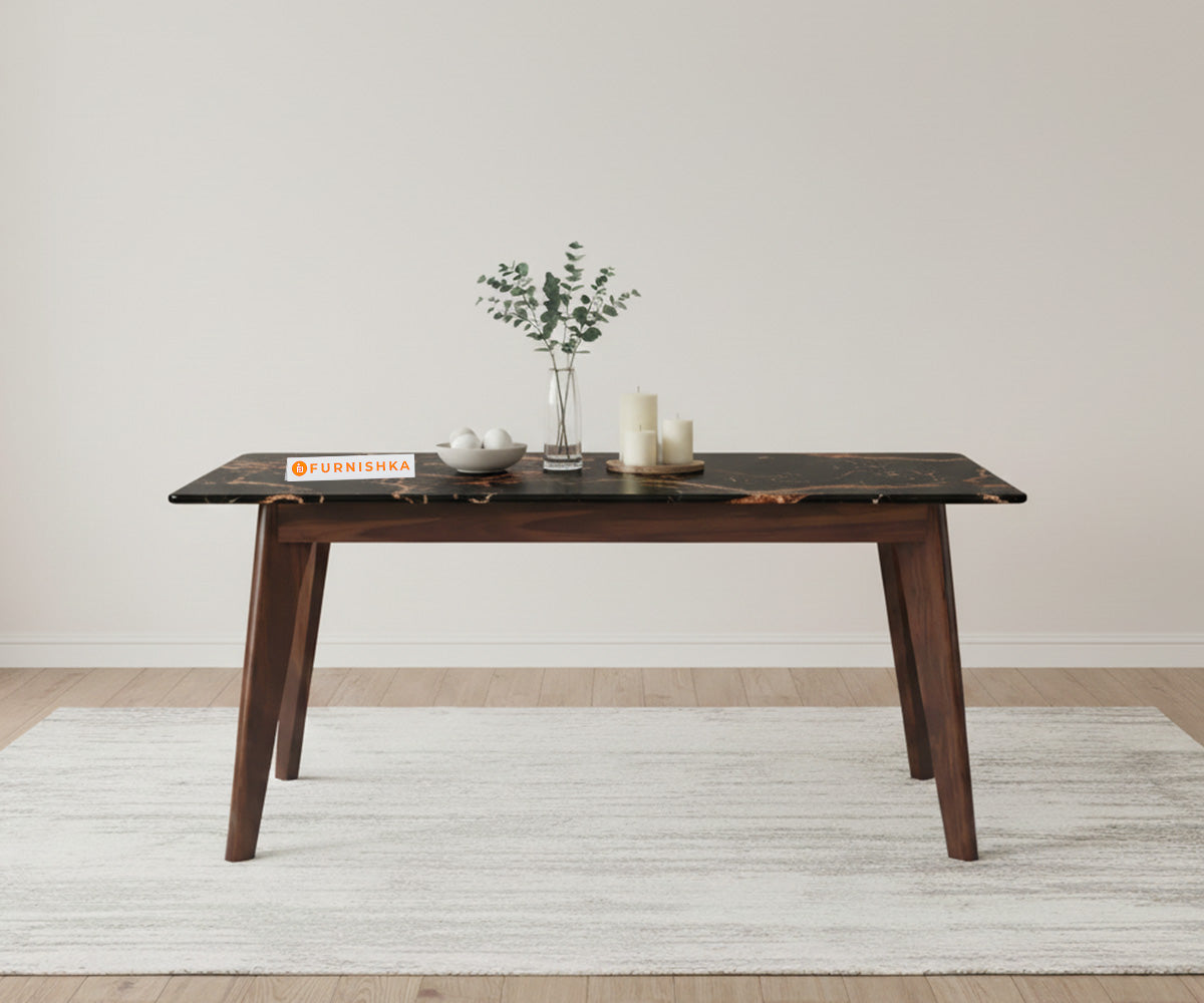 Vedh(Agar)6 Seater Compact Dining Sets with Black Engineered Marble Top