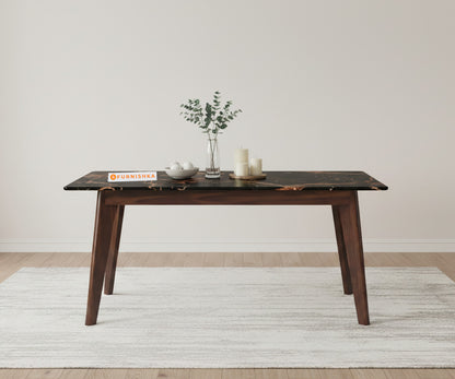 Vedh(Agar)6 Seater Compact Dining Sets with Black Engineered Marble Top