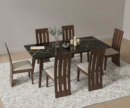 Vedh(Agar)6 Seater Compact Dining Sets with Black Engineered Marble Top