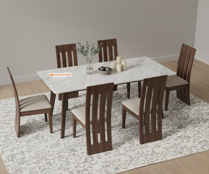 Vedh(Agar) 6 Seater  Dining Sets Compact with White Engineered Marble Top
