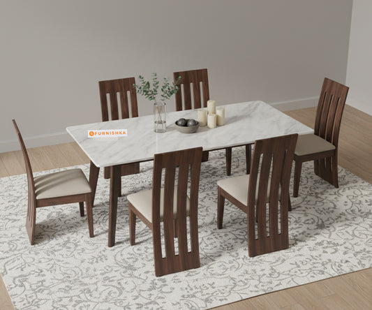 Vedh(Agar) 6 Seater  Dining Sets Compact with White Engineered Marble Top