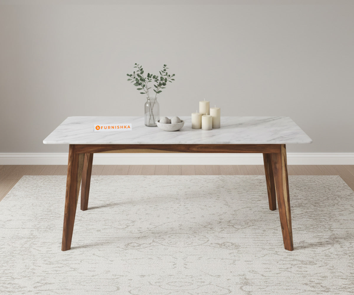 Vedh(Agar) 6 Seater  Dining Sets Compact with White Engineered Marble Top