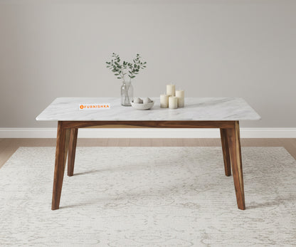 Vedh(Agar) 6 Seater  Dining Sets Compact with White Engineered Marble Top