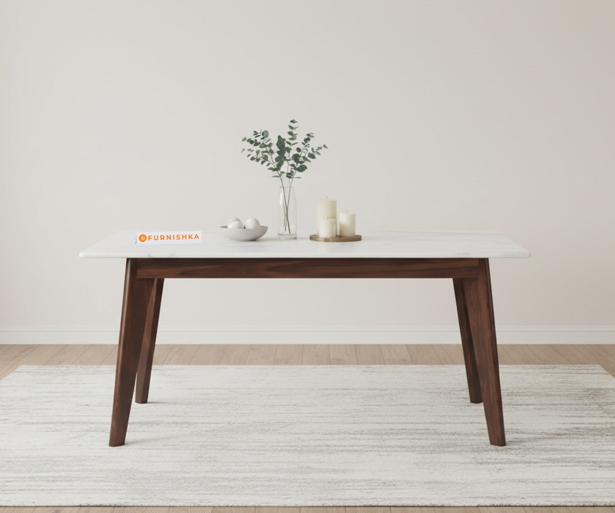 Vedh(Agar) 6 Seater  Dining Sets Compact with White Engineered Marble Top