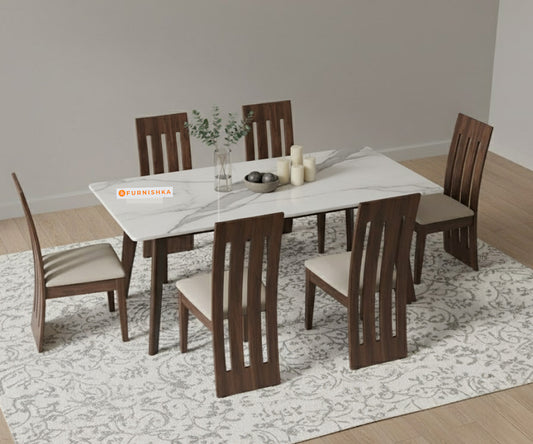 Vedh(Agar) 6 Seater Dining Sets Compact Indian Marble Top