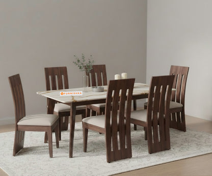 Vedh(Agar) 6 Seater Dining Sets Compact with Rosalia Gold Engineered Marble Sandwich Top