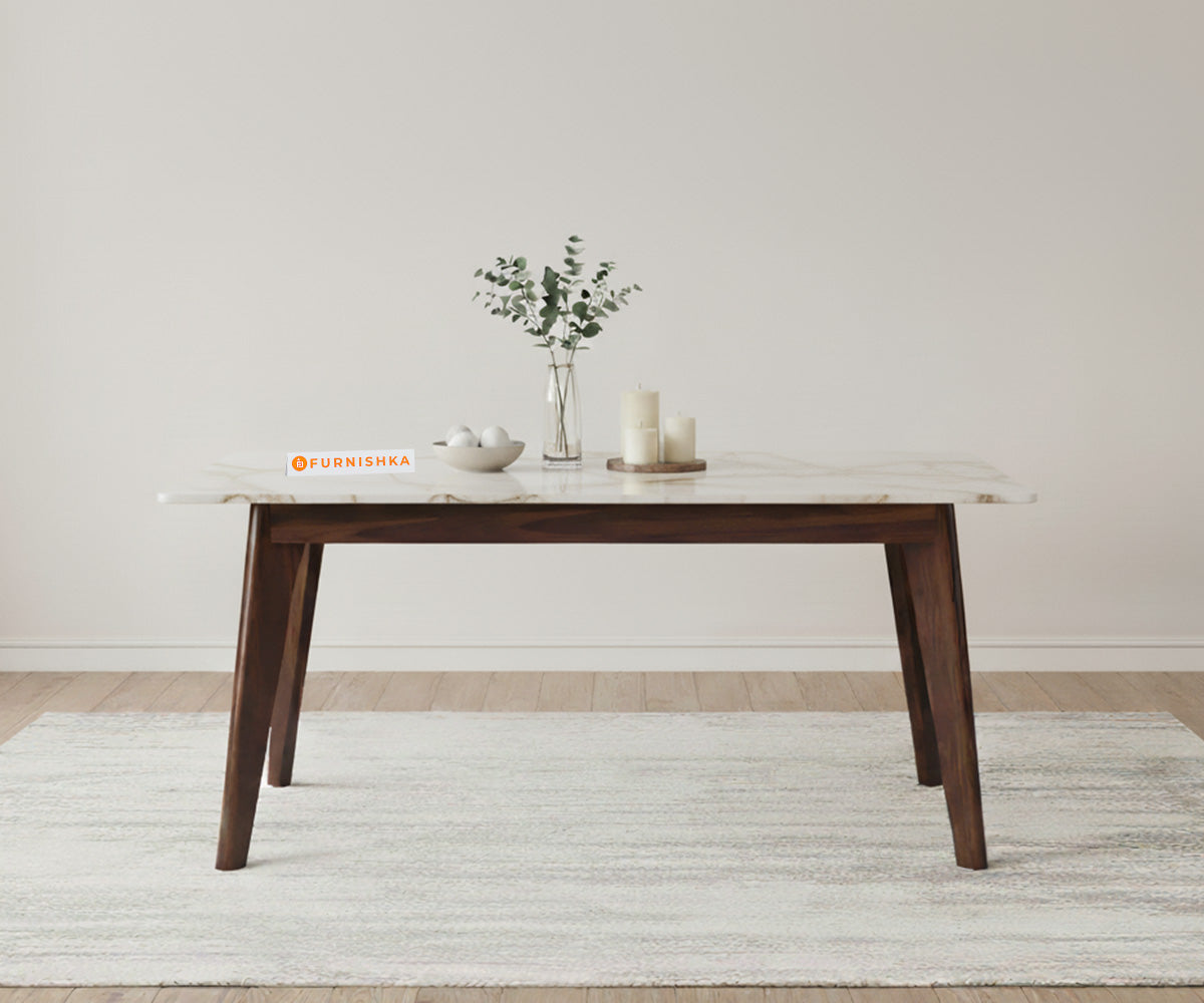 Vedh(Agar) 6 Seater Dining Sets Compact with Rosalia Gold Engineered Marble Sandwich Top