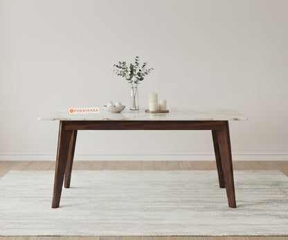 Vedh(Agar) 6 Seater Dining Sets Compact with Rosalia Gold Engineered Marble Sandwich Top