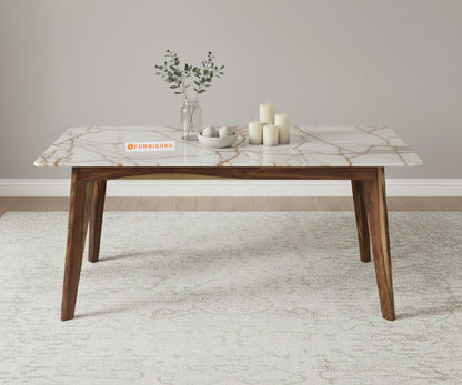 Vedh(Agar) 6 Seater Dining Sets Compact with Rosalia Gold Engineered Marble Sandwich Top