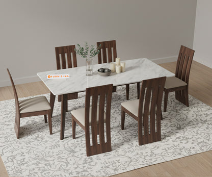 Vedh(Agar) 6 Seater Dining Sets Compact with Quartz Top