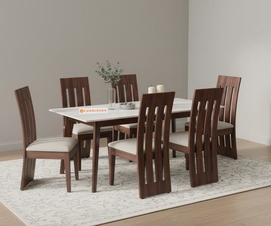 Vedh(Agar) 6 Seater Dining Sets Compact with Quartz Top