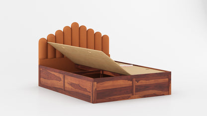 Dora Sheesham Wood bed with Upholstered headboard Box Storage King Size