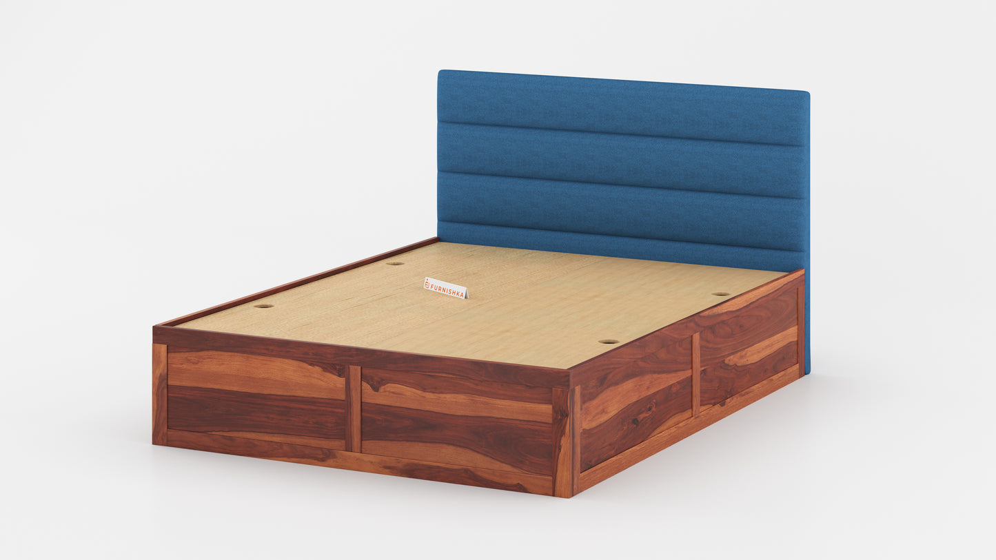 Niva Sheesham Wood bed with Upholstered headboard Box Storage King Size