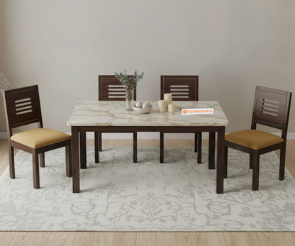 Zhera 4 Seater Dining Sets with Rosalia Gold Engineered Marble Top