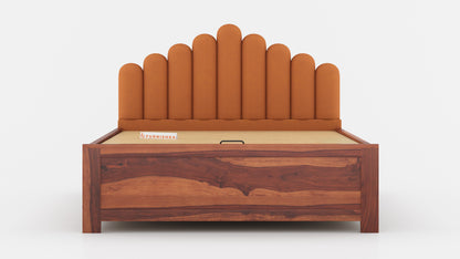 Dora Sheesham Wood bed with Upholstered headboard Hydraulic Storage King Size