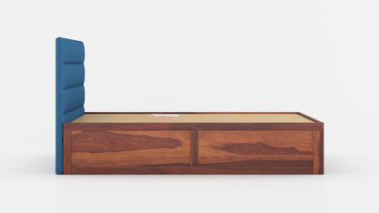 Niva Sheesham Wood bed with Upholstered headboard Box Storage King Size